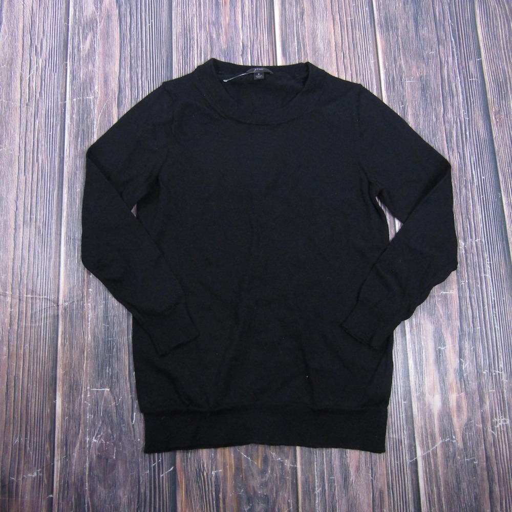 J.Crew Sweater Womens S Black Crew Neck Pullover 100% Merino Wool Knit